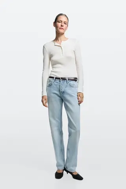 Massimo Dutti Джинсы прямого кроя со средней посадкой, светло-голубой