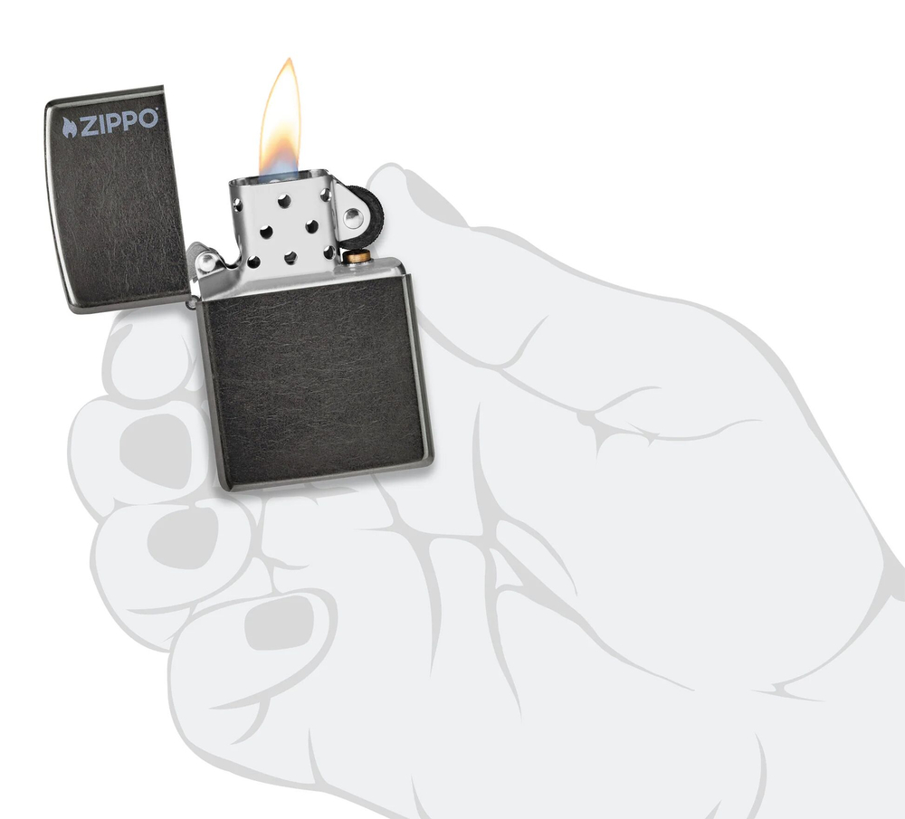 Зажигалка ZIPPO Logo с покрытием Gray Dusk, латунь/сталь, серая, матовая, 38x13x57 мм, шт