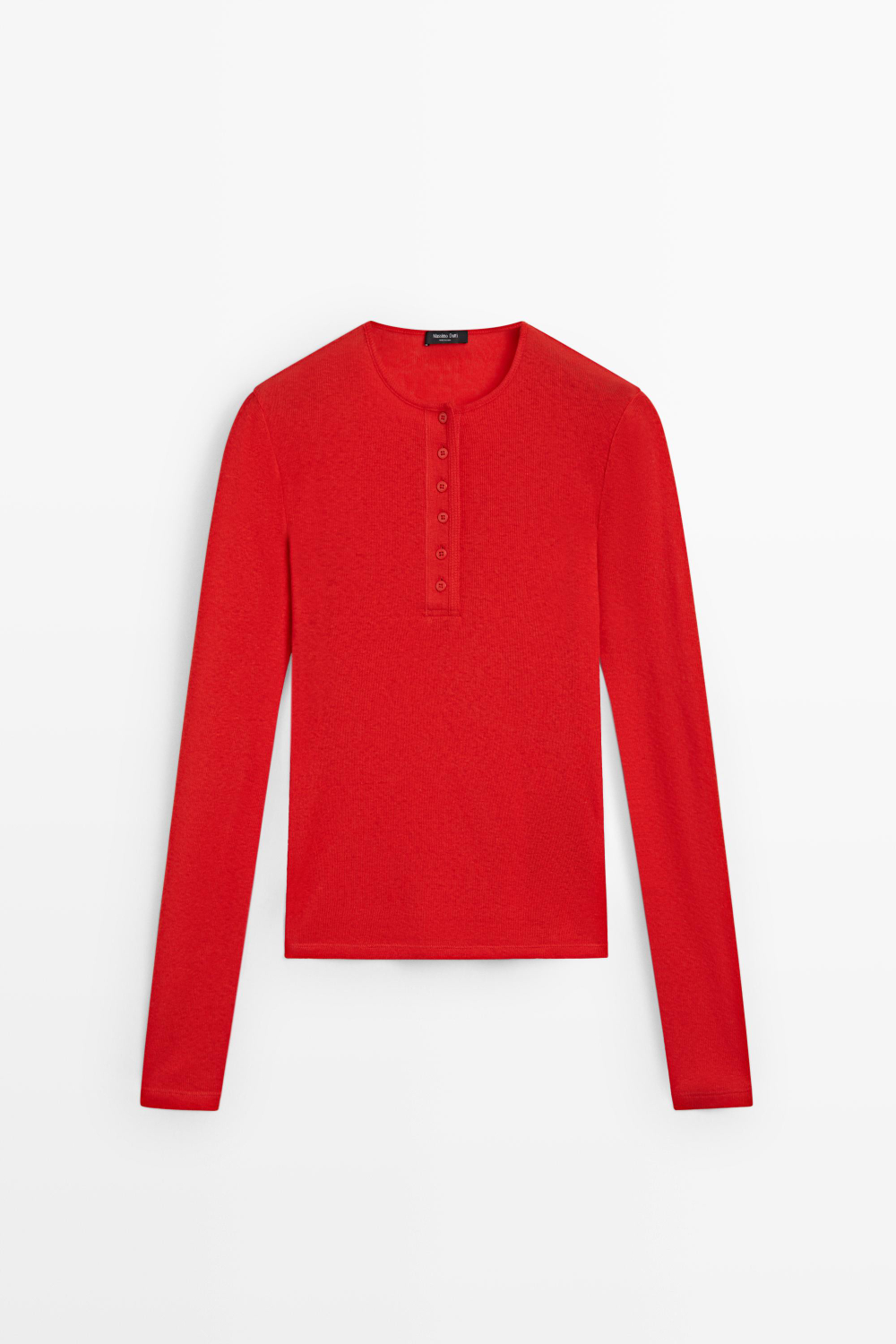 Massimo Dutti Футболка: воротник на пуговицах, длинные рукава, красный