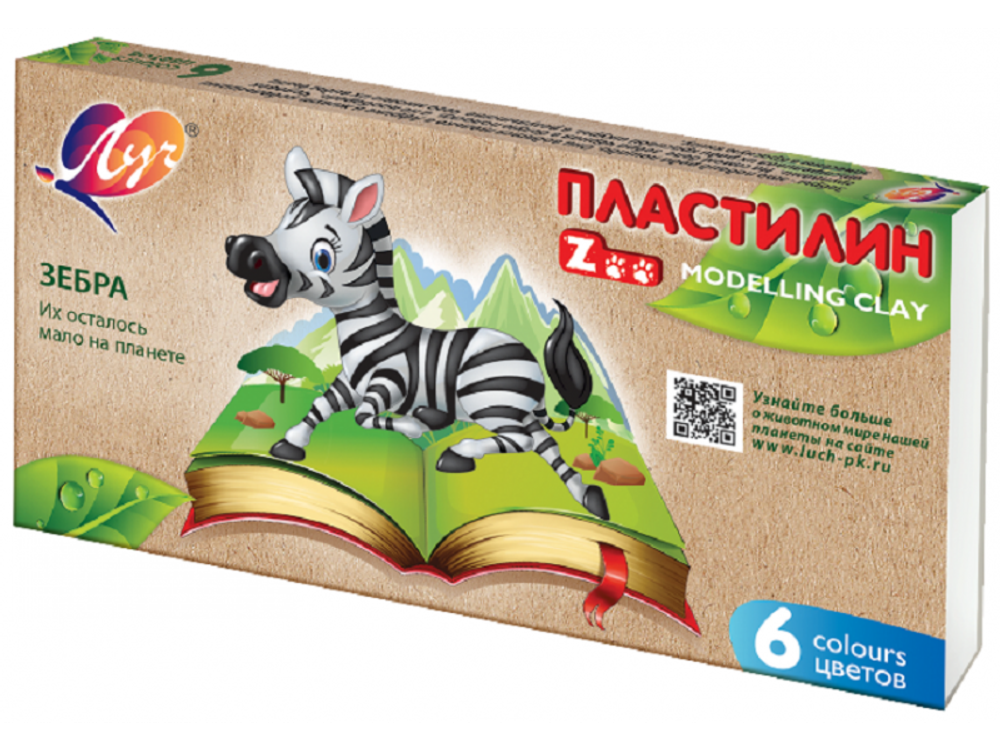 Пластилин  6цв 90г ЛУЧ ZOO, со стеком, 30с1810-08 *48