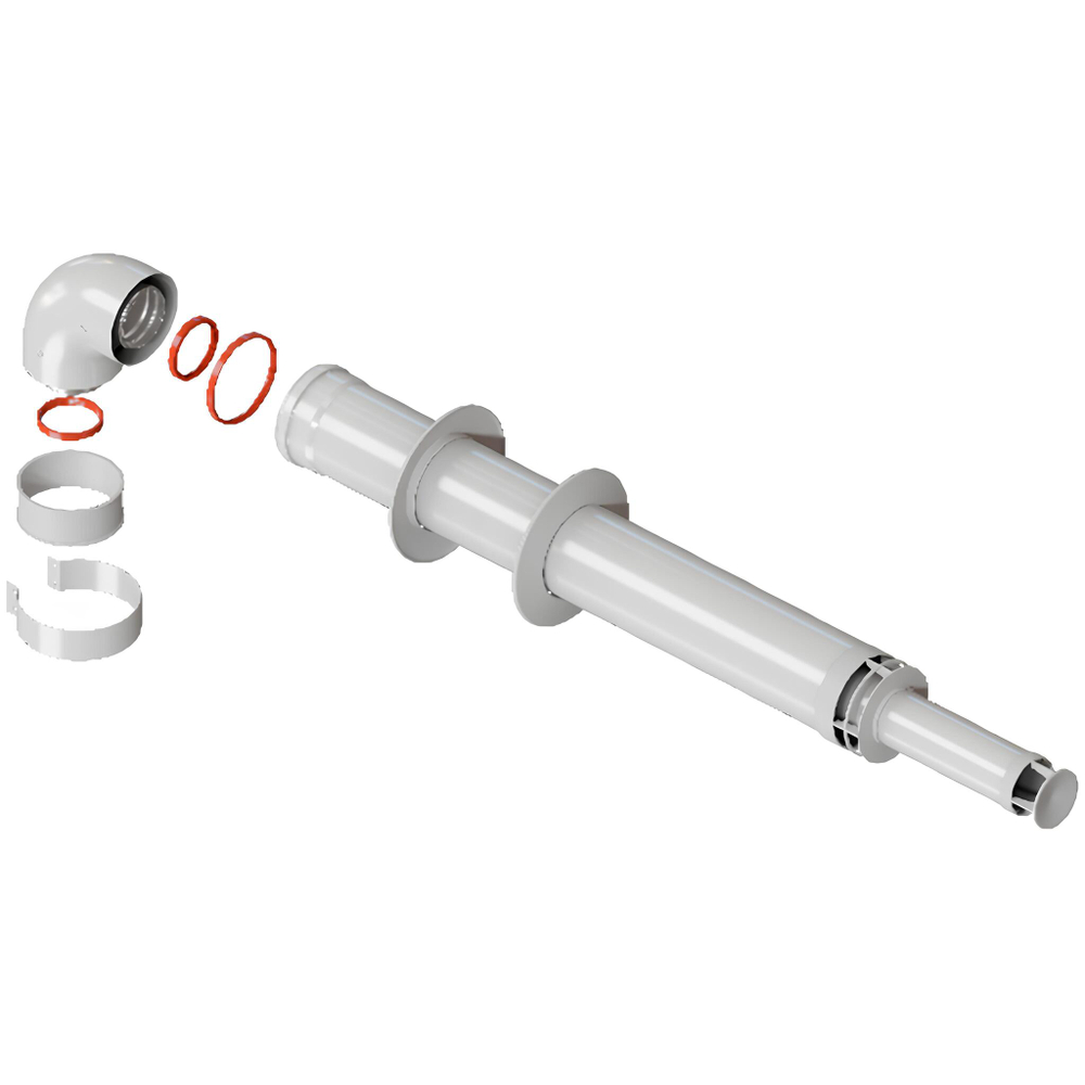 ROMMER Комплект дымохода АНТИЛЕД 60/100 - 1220мм (Baxi (кроме ECO Nova/Classic), Viessmann, Kiturami, Mizudo, Beretta, Oasis, Wolf, Tiberis, DeDietrich) хомут в комплекте