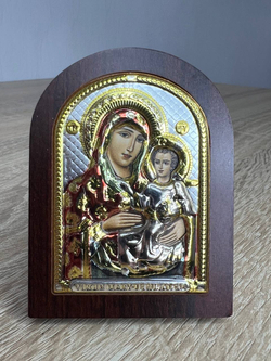 Иерусалимская БМ, икона арочная, красное дерево, эмаль  57х75 — вид сбоку