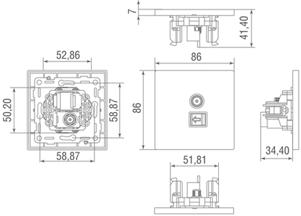Комбинированая розетка TV + RJ45 (двойная) cat.6/ClassE,  вороненая сталь,  серия N96
