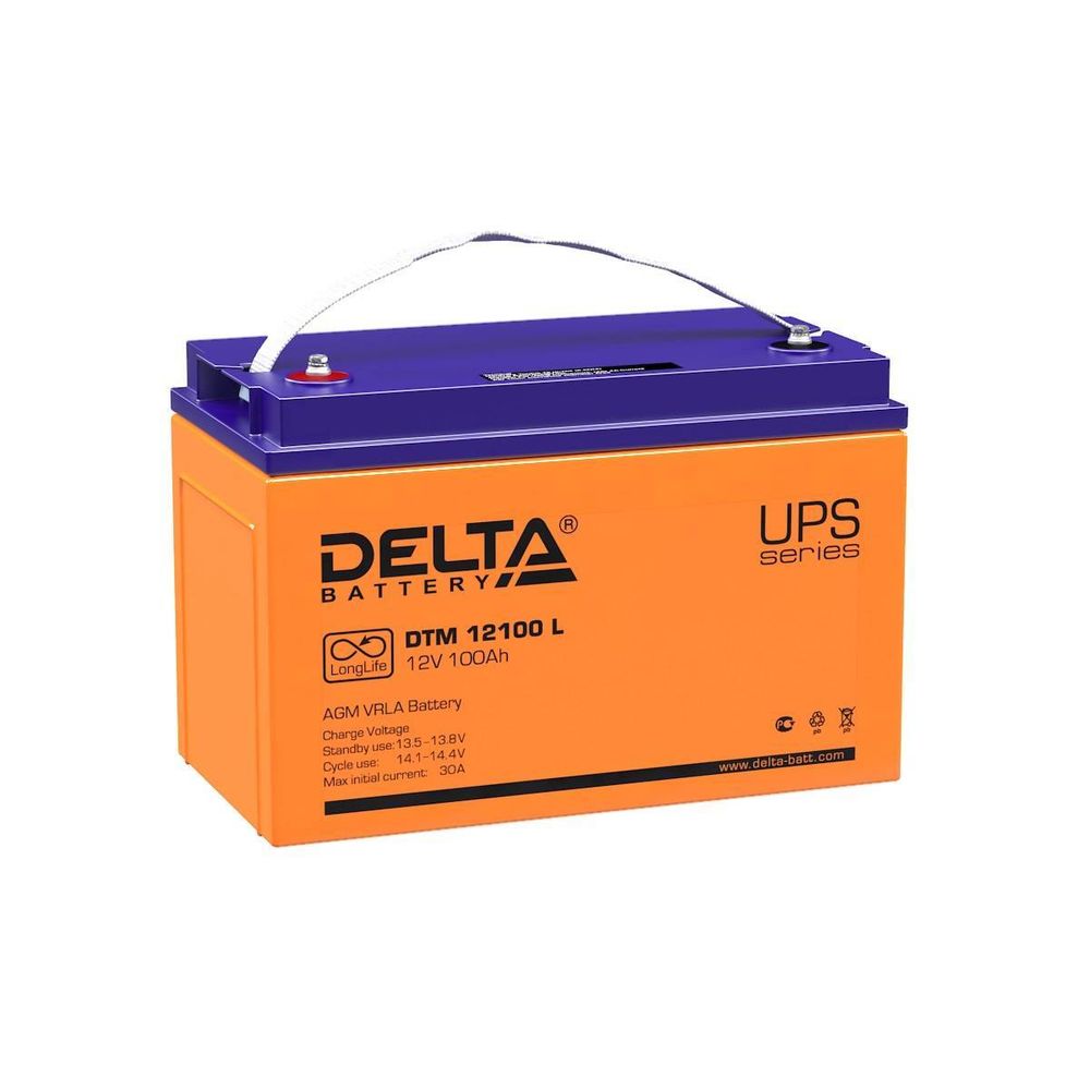 Аккумуляторная батарея Delta DTM 12100 L напряжение 12В, емкость 100Ач (330x171x220mm) Аккумуляторная батарея Delta DTM 12100 L напряжение 12В, емкость 100Ач (330x171x220mm)