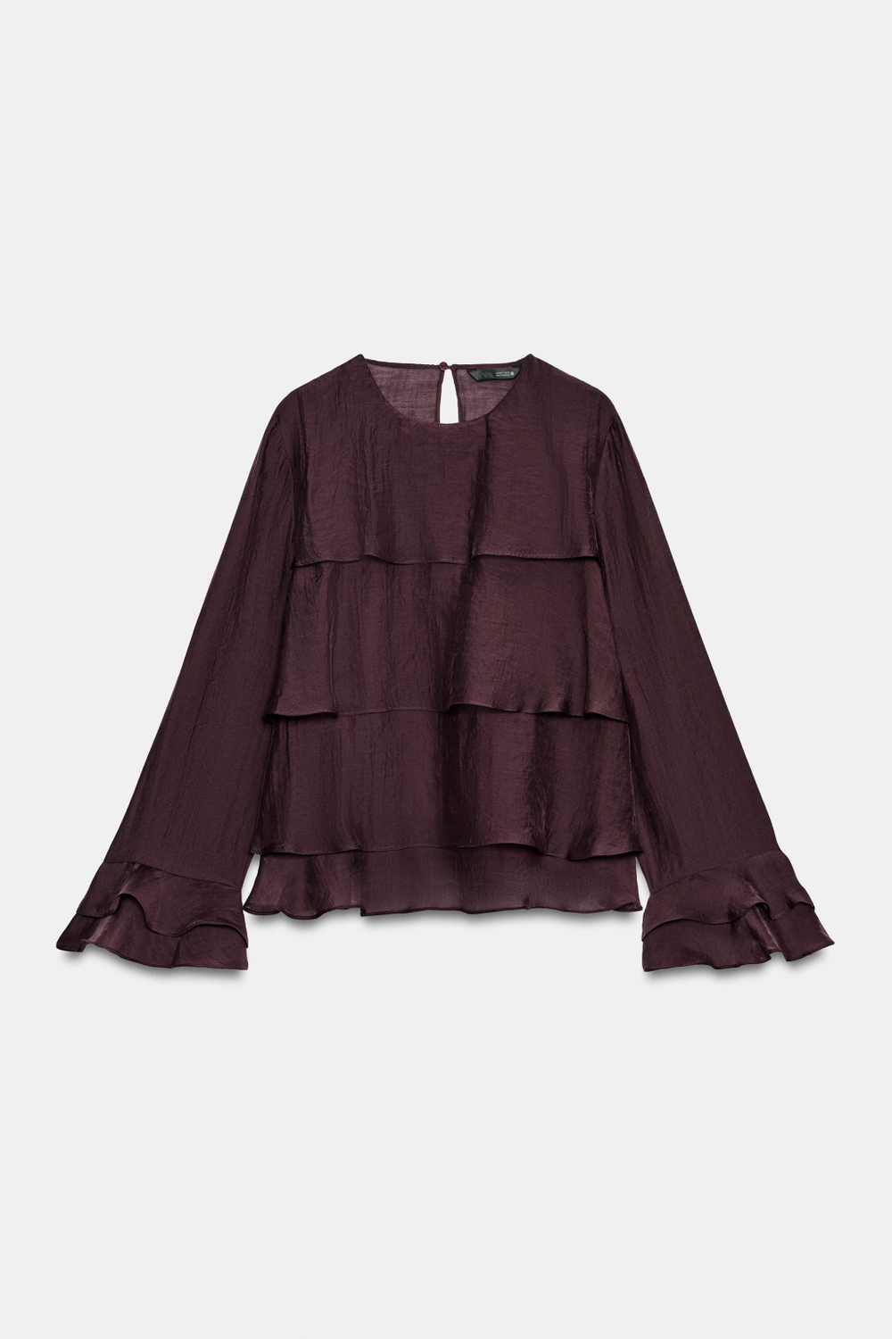 ZARA РУБАШКА С ВОЛАНАМИ, БУРГУНДИ