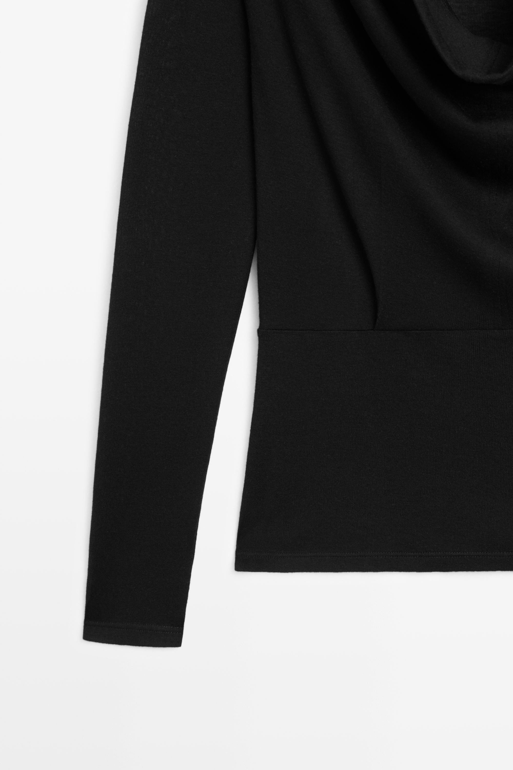 Massimo Dutti Топ с длинными рукавами и драпированной горловиной, черный