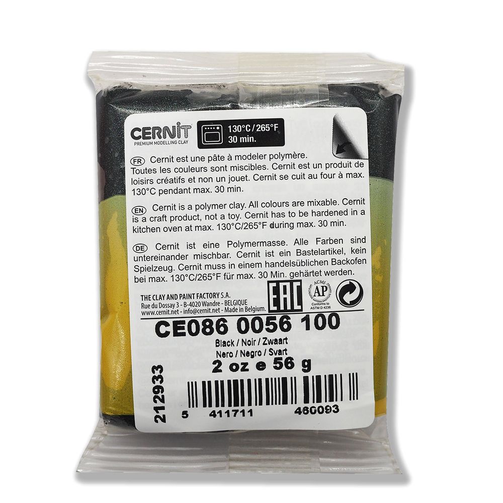Полимерная глина запекаемая Cernit Pearl 56 гр, 100 черный