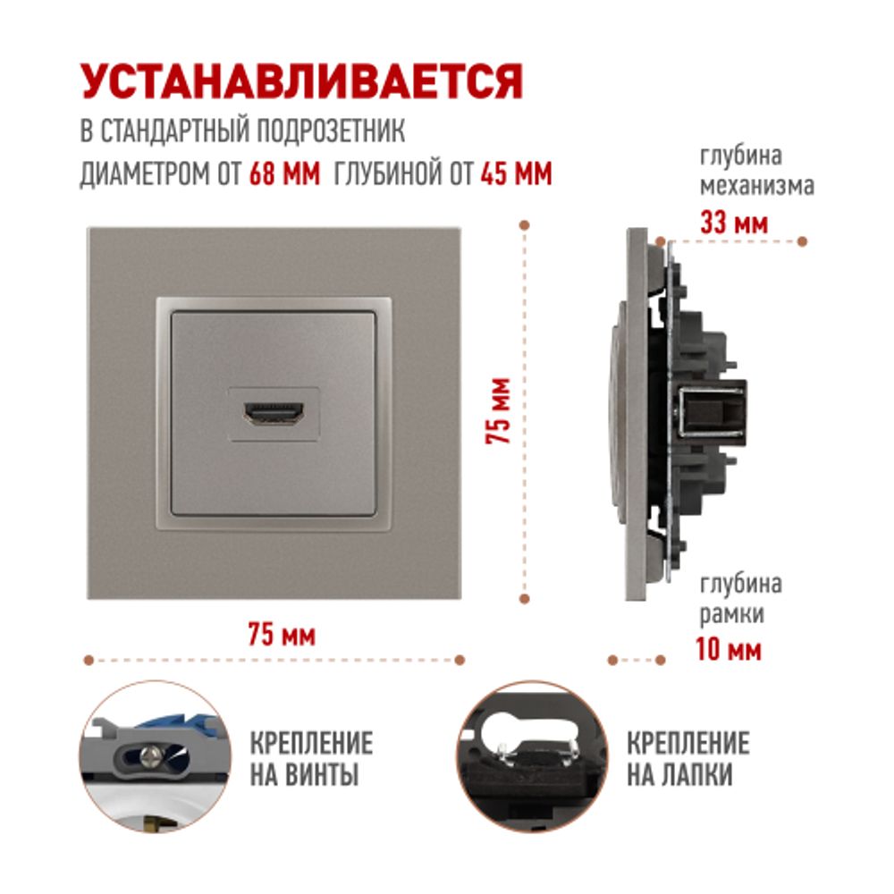Розетка ЭРА Elegance 14-3114-16 HDMI титан | Эра Elegance