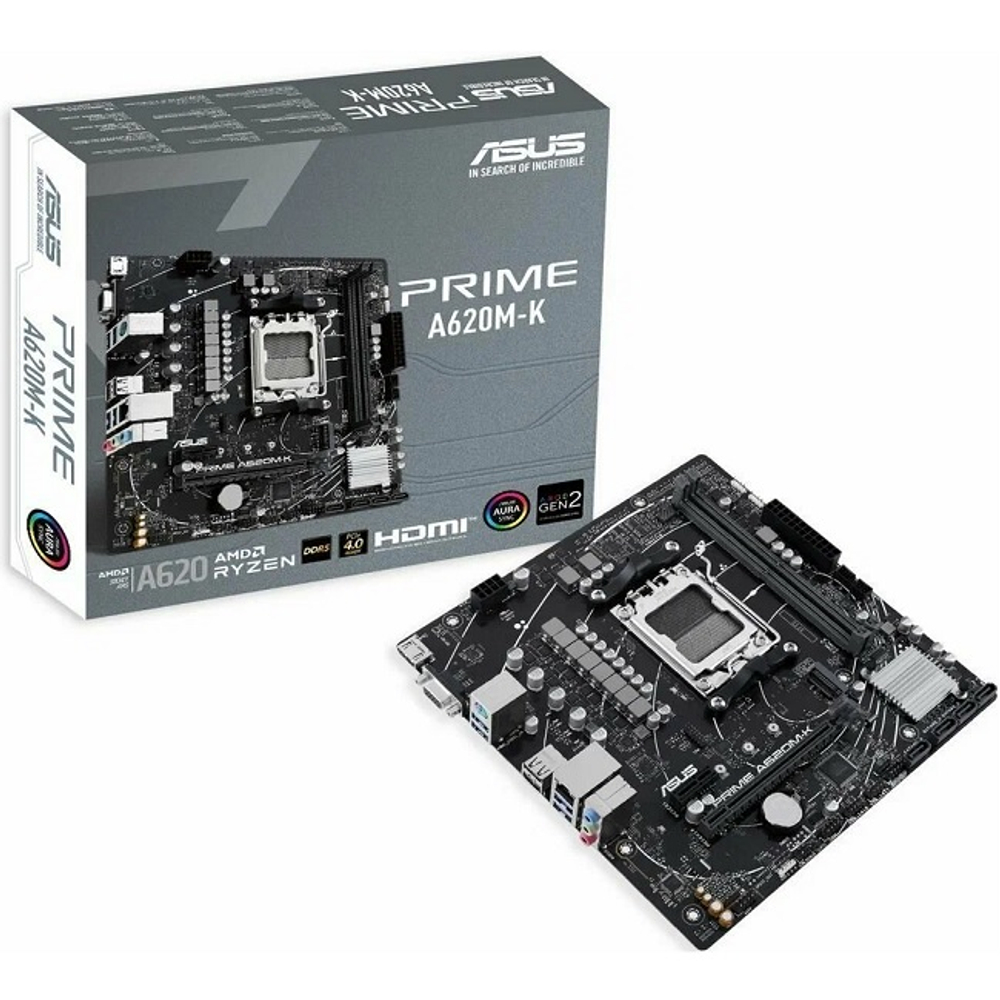 Материнская плата ASUS PRIME A620M-K, AM5/AMD A620/2xDDR5/PCI-Ex16/M.2/SB7.1/GLAN/HDMI/VGA/mATX (90MB1F40-M0EAY0)