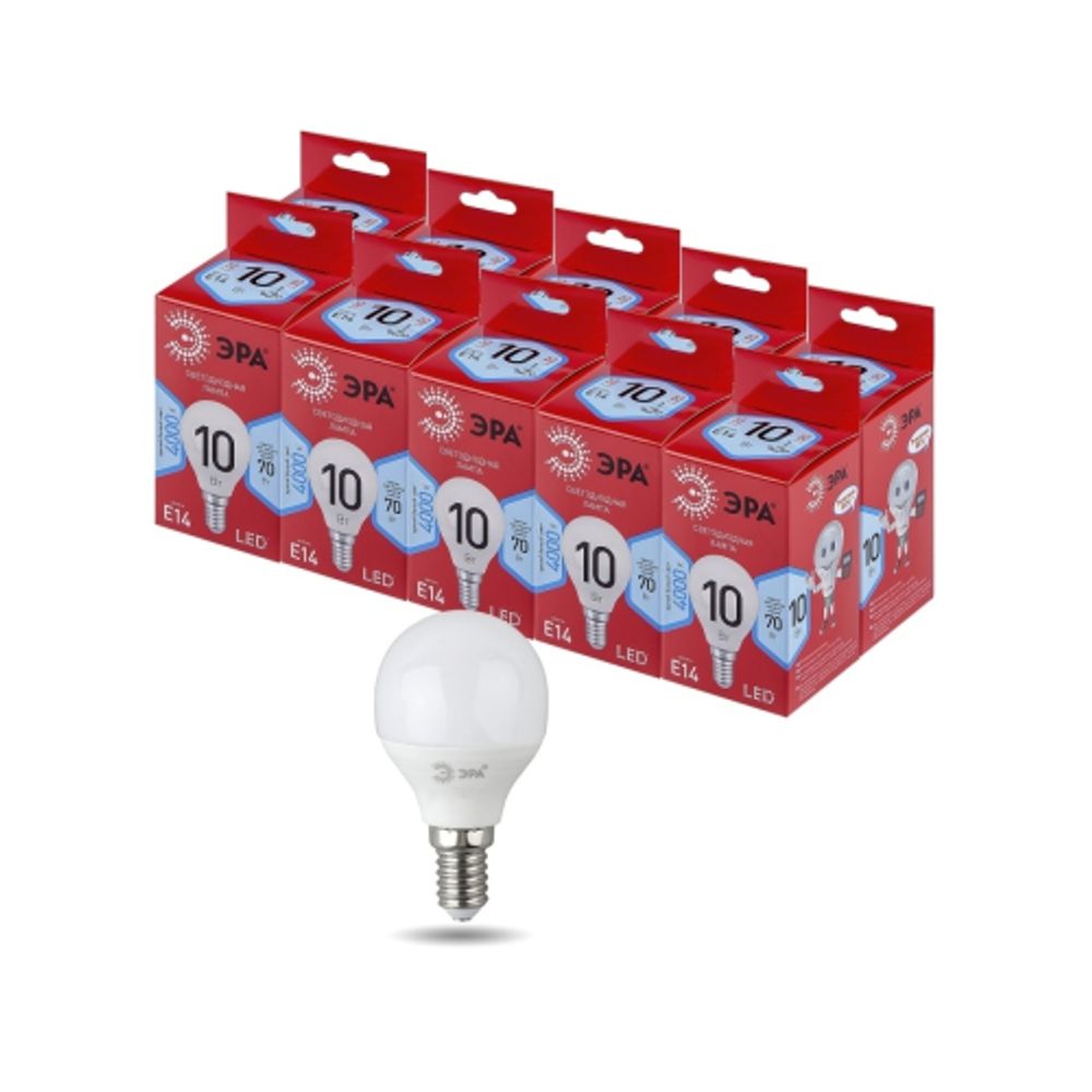 Лампа светодиодная ЭРА RED LINE LED P45-10W-840-E14 R 10Вт шар нейтральный белый свет E14 | Лампы cветодиодные Шар (G/P)