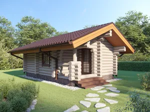 Небольшая баня из бревна с крыльцом