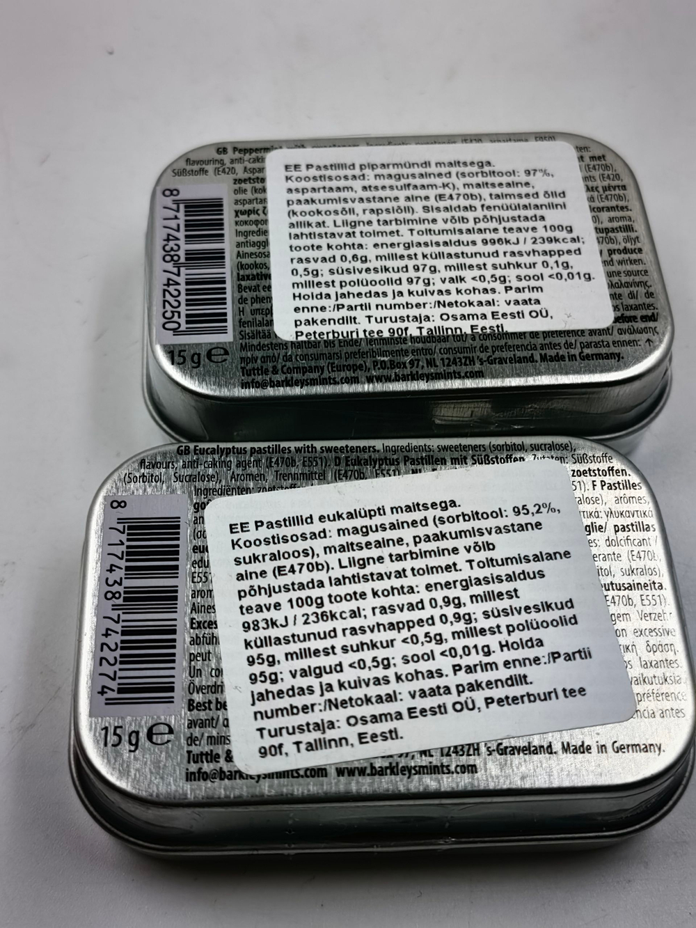 Мини пастилки Barkleys со вкусом эвкалипта и мяты, без сахара, 2 уп. по 15 г (Германия)