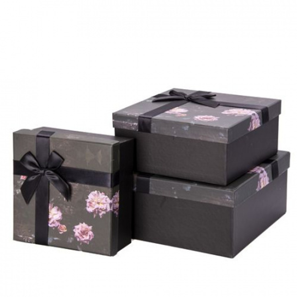 Коробка квадрат 19*19*8 Весна черный с розами