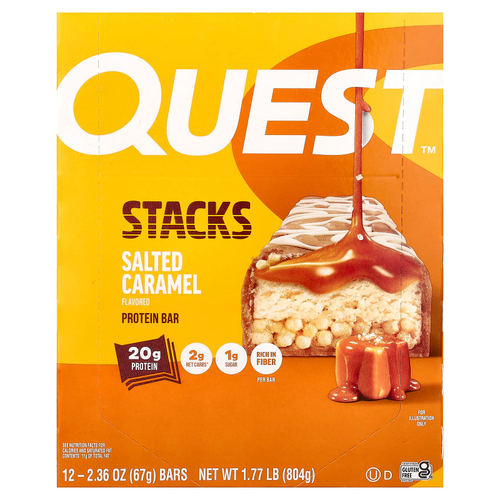 Quest Nutrition, Stacks, протеиновый батончик, соленая карамель, 12 батончиков, 67 г (2,36 унции) каждый