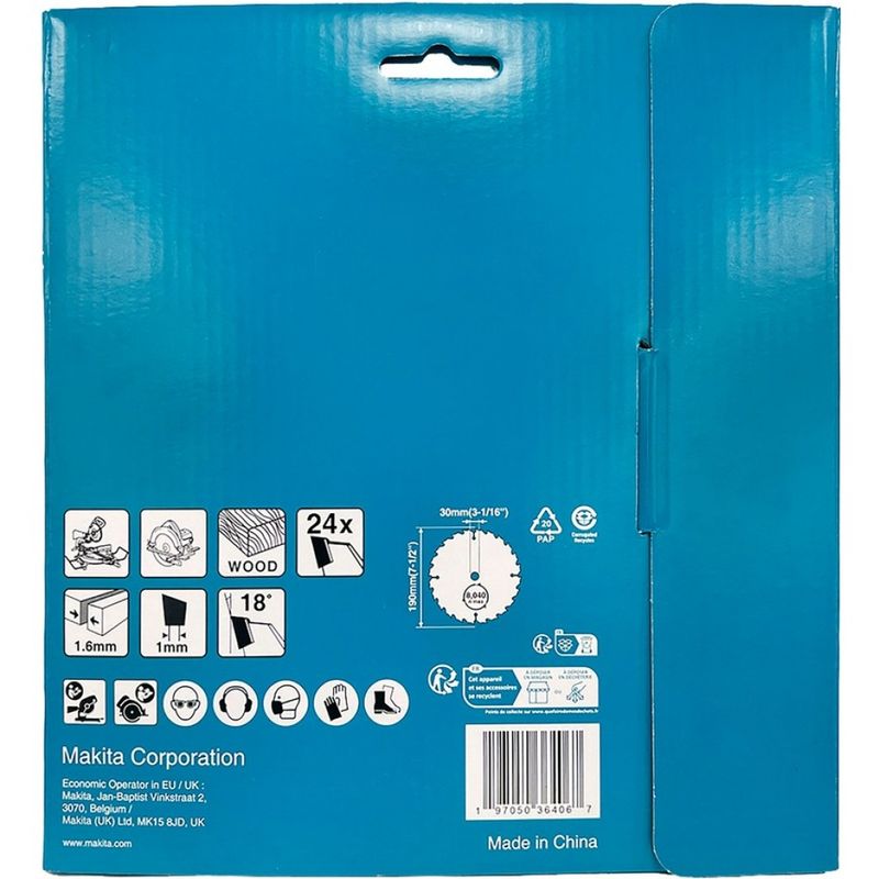 Пильный диск Makita D-81343 190×30 мм, 24T, дерево