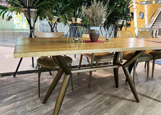Стол RI010 Brass metal base & Light Grey Ash 200х100