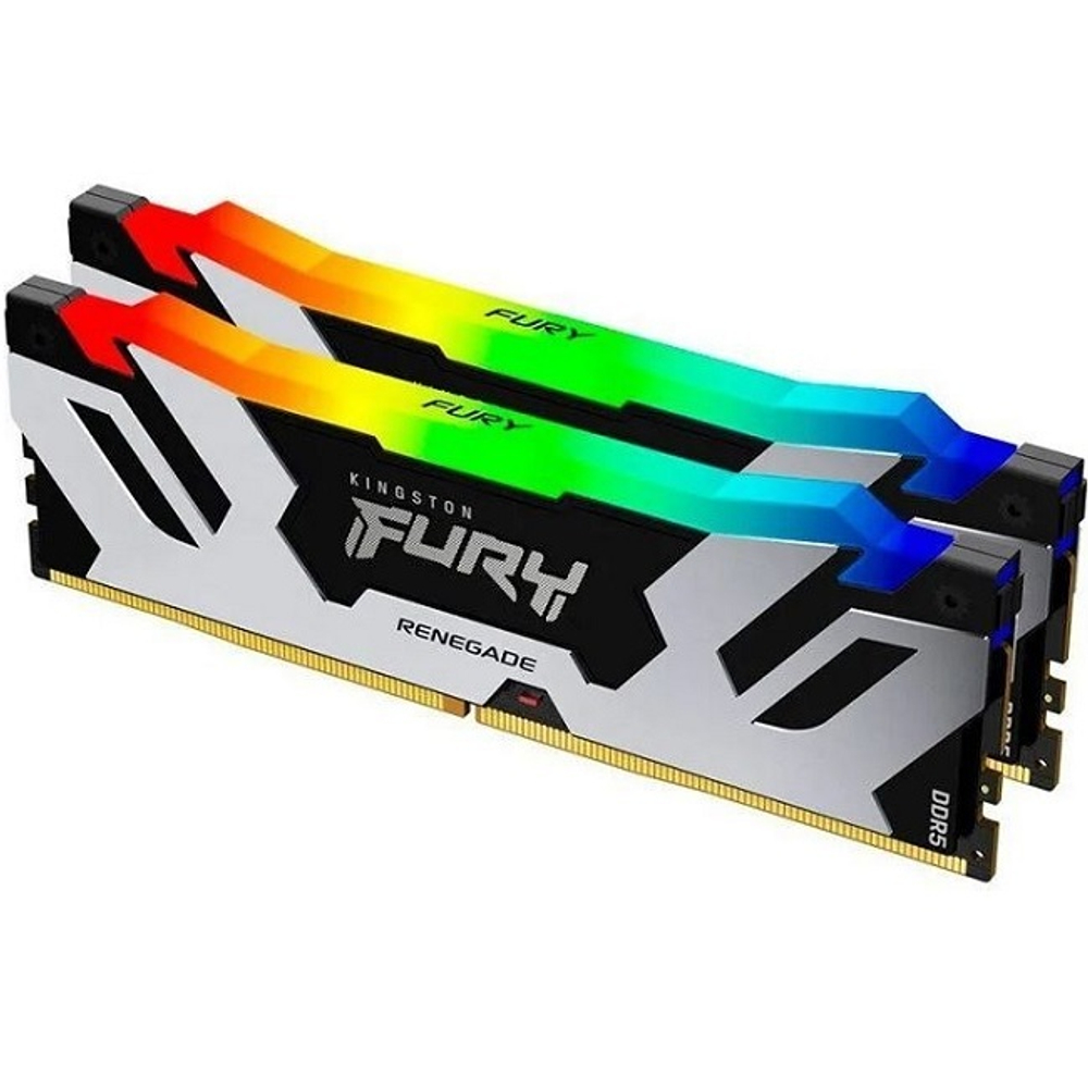 Модуль памяти DIMM DDR5 64Gb, 2x32GB, 6400Mhz, Kingston FURY Renegade RGB Silver (KF564C32RSAK2-64)