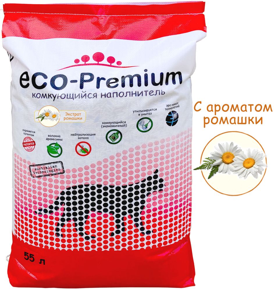 ECO Premium Ромашка наполнитель древесный ромашка 20,2 кг 55 л ECO Premium Ромашка наполнитель древесный ромашка 20,2 кг 55 л