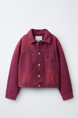 ZARA КУРТКА ИЗ ТВИЛА С ЭФФЕКТОМ ПОТЕРТОСТИ, МАЛИНОВЫЙ