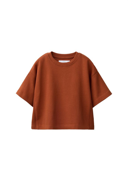 ZARA ОДНОТОННАЯ ФУТБОЛКА HEAVY JERSEY, ТЕРРАКОТОВЫЙ