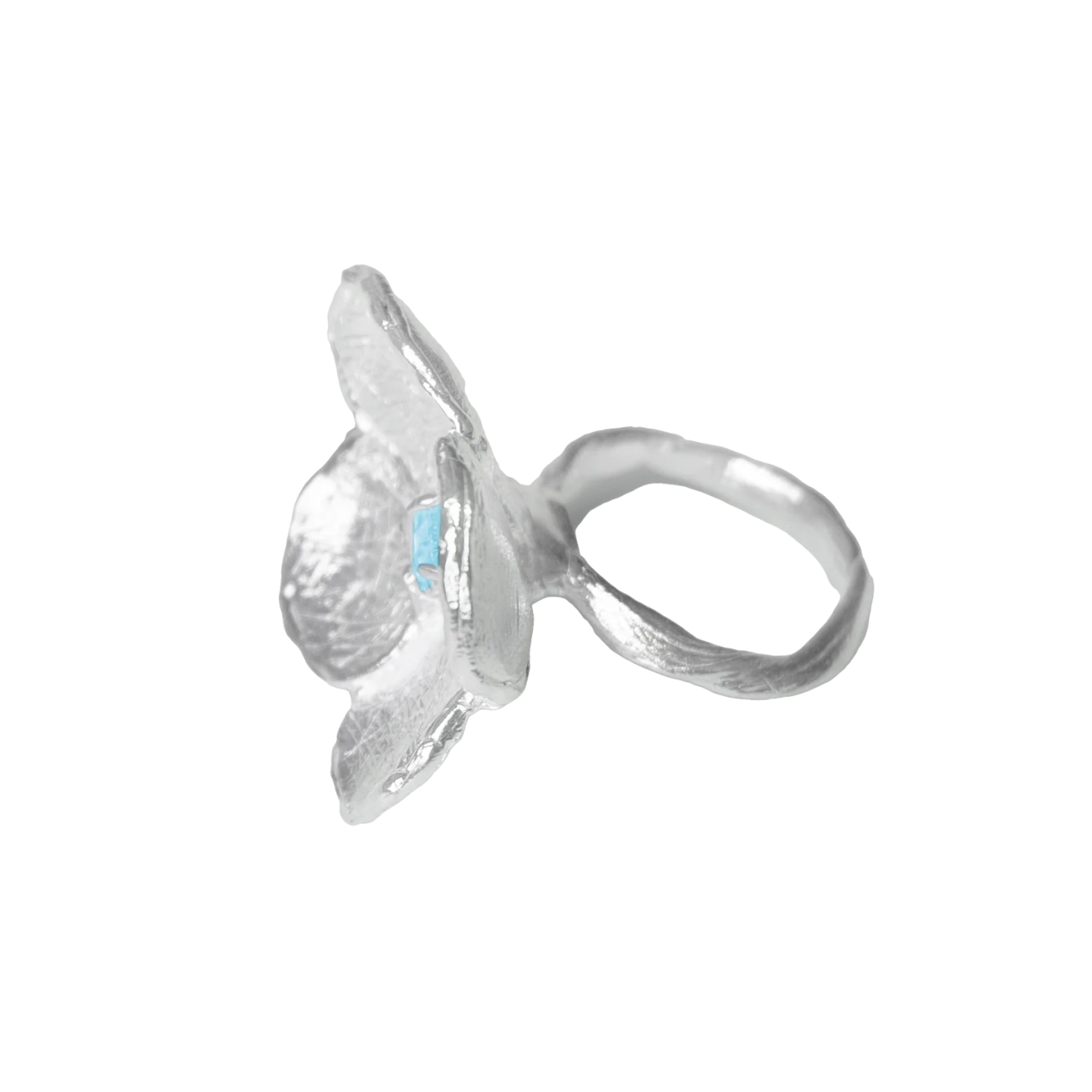 Кольцо Крупный цветок, голубой фианит / Extra Big Blue Flower