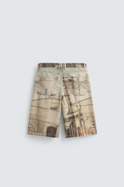 ZARA ШОРТЫ BAGGY С АБСТРАКТНЫМ ПРИНТОМ, РАЗНОЦВЕТНЫЙ