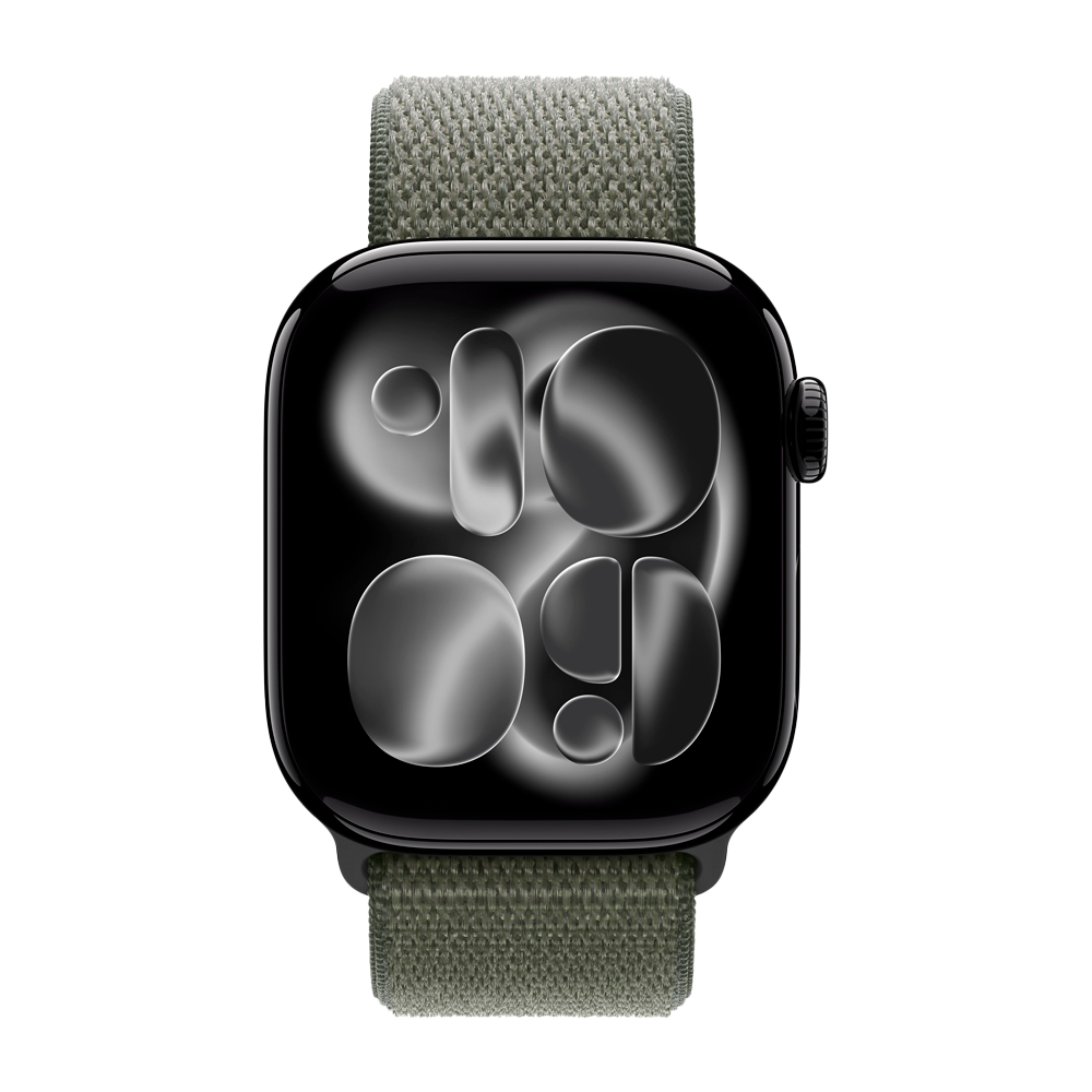 Умные часы Apple Watch Series 11 GPS, 42mm, Jet Black Aluminium Case with Forest Sport Loop