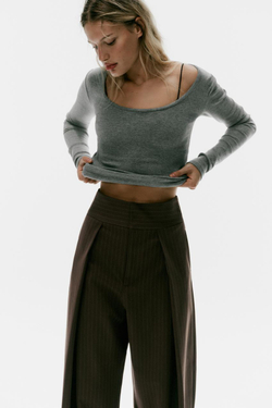 ZARA БРЮКИ BALLOON С ЗАЩИПАМИ, ЗЕЛЕНОВАТЫЙ