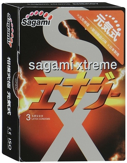 Презервативы Sagami Xtreme Energy латексные, с ароматом энергетического напитка 3шт.