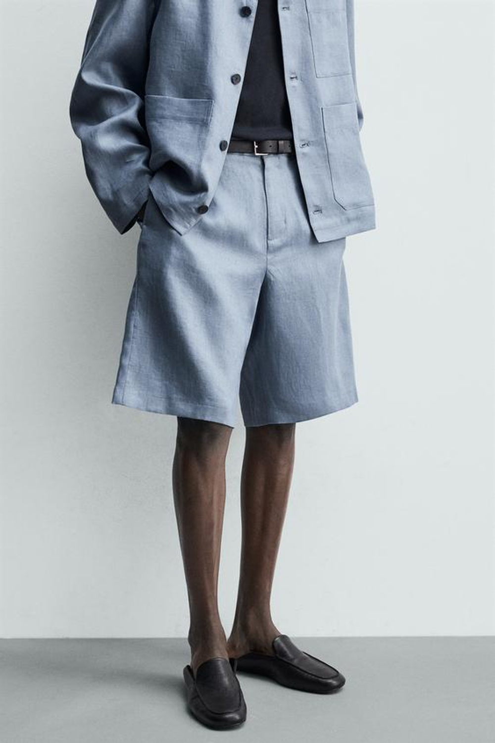 ZARA ШОРТЫ RELAXED FIT ИЗ 100% ЛЬНА, ЛИНЯЛЫЙ СИНИЙ