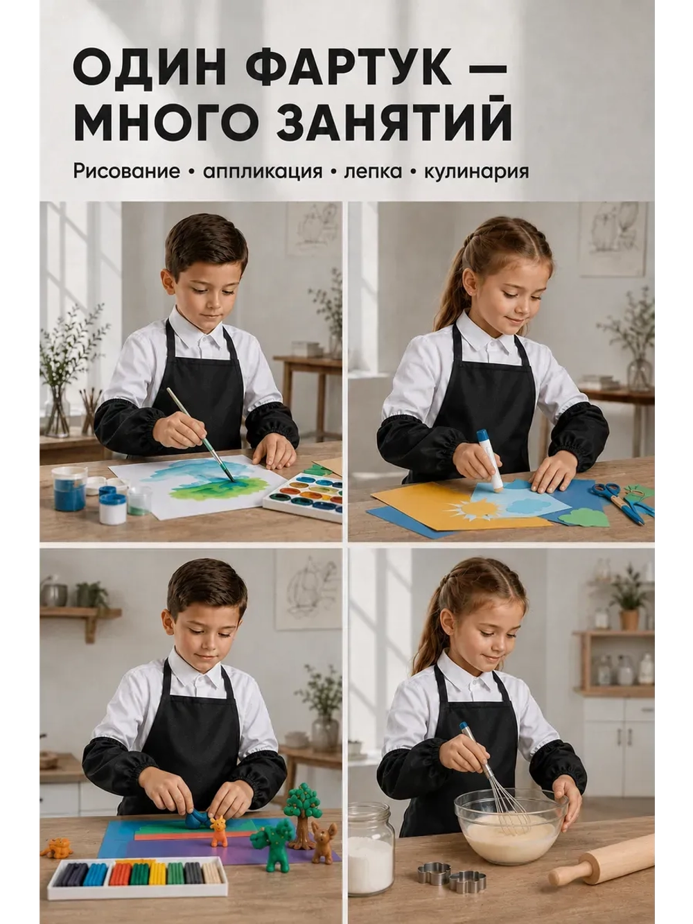 Фартук для детского творчества (черный)