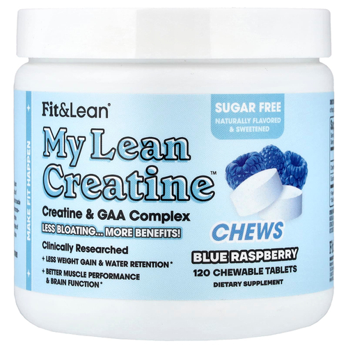 Fit & Lean, My Lean Creatine™, жевательные таблетки, со вкусом голубой малины, 120 жевательных таблеток