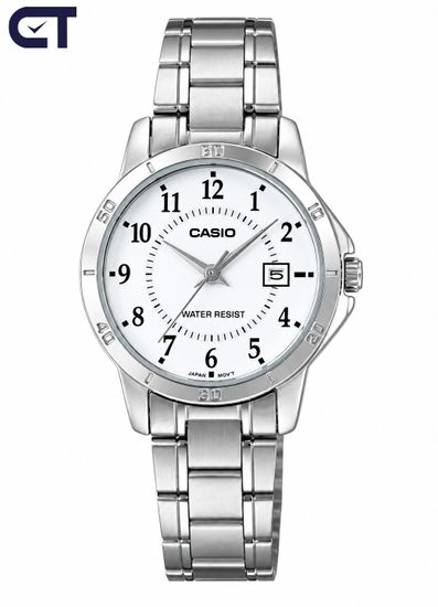 CASIO LTP-V004D-7B CASIO Collection женские наручные часы — светлый циферблат, стальной браслет и удобная индикация даты