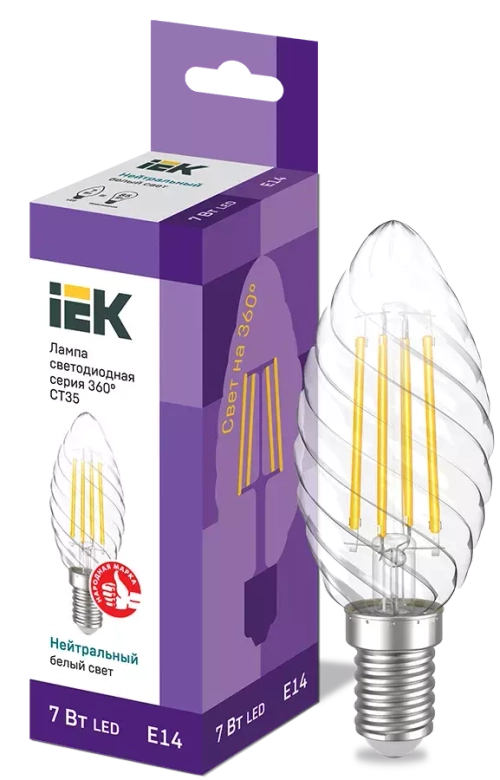 Лампа светодиодная CT35 свеча вит. 7Вт 230В 4000К Е14 серия 360° IEK LLF-CT35-7-230-40-E14-CL