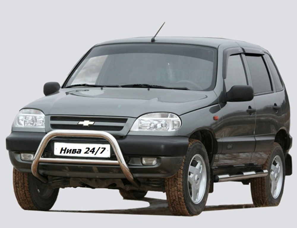 Защита переда «Низкая» (Ø=63,5 мм), Chevrolet Niva (- 03.2009) (нержавеющая сталь)