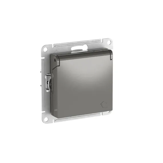 Розетка с крышкой Systeme Electric AtlasDesign Сталь, самозажимные клеммы ATN000946S