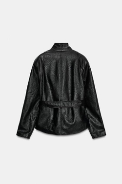 ZARA КУРТКА ИЗ ИСКУССТВЕННОЙ КОЖИ С ПОЯСОМ — ZW COLLECTION, ТЕМНО-КОРИЧНЕВЫЙ