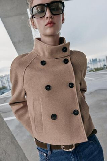 ZARA КОРОТКАЯ КУРТКА С ВОРОТНИКОМ-СТОЙКОЙ, РЫЖЕВАТО-КОРИЧНЕВЫЙ