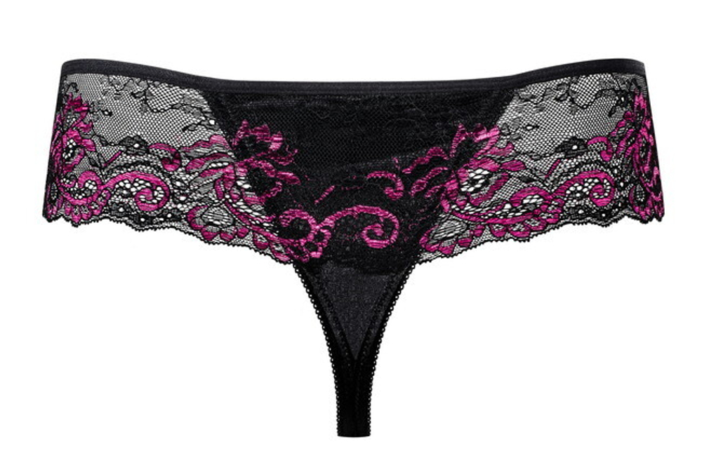 Чёрно-малиновые трусики с кружевом Amarone Thong SM (42-44) (Цвет: черный, малиновый)