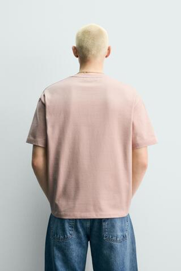 ZARA ФУТБОЛКА RELAXED FIT, ЛИНЯЛЫЙ РОЗОВЫЙ