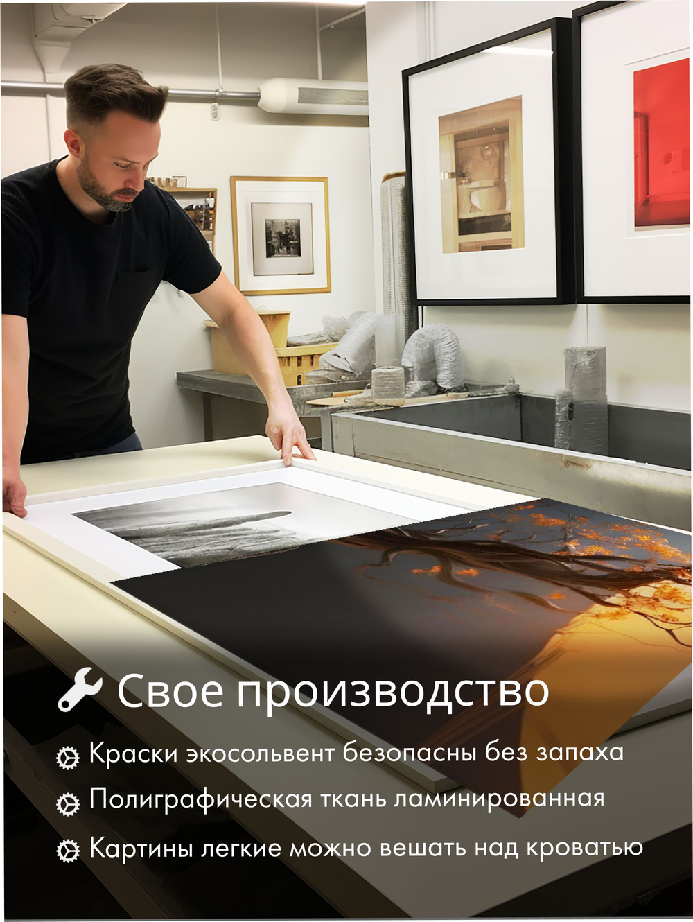 Картина Тень ветви модульная 50x70см 3шт.