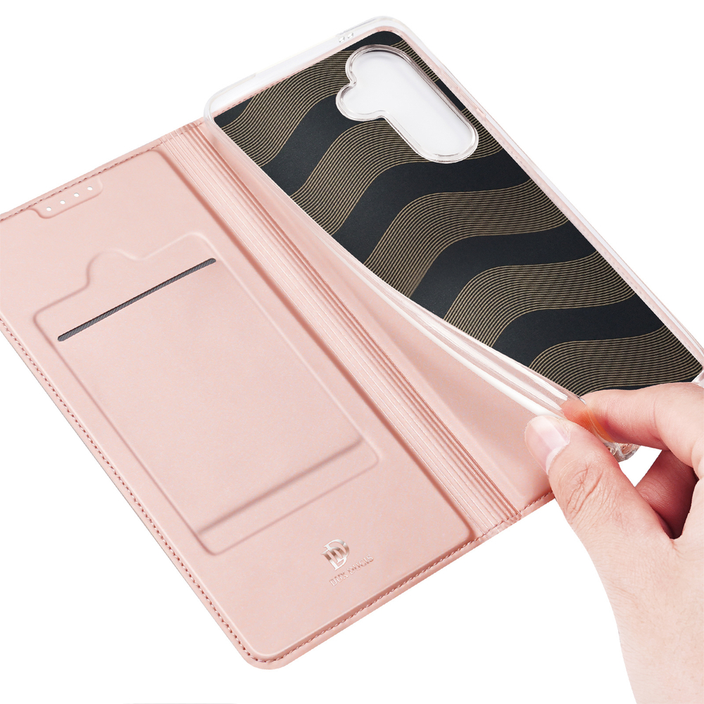Чехол книжка из PU кожи розового цвета от Dux Ducis для Samsung Galaxy S24 FE, серия Skin Pro Series Case