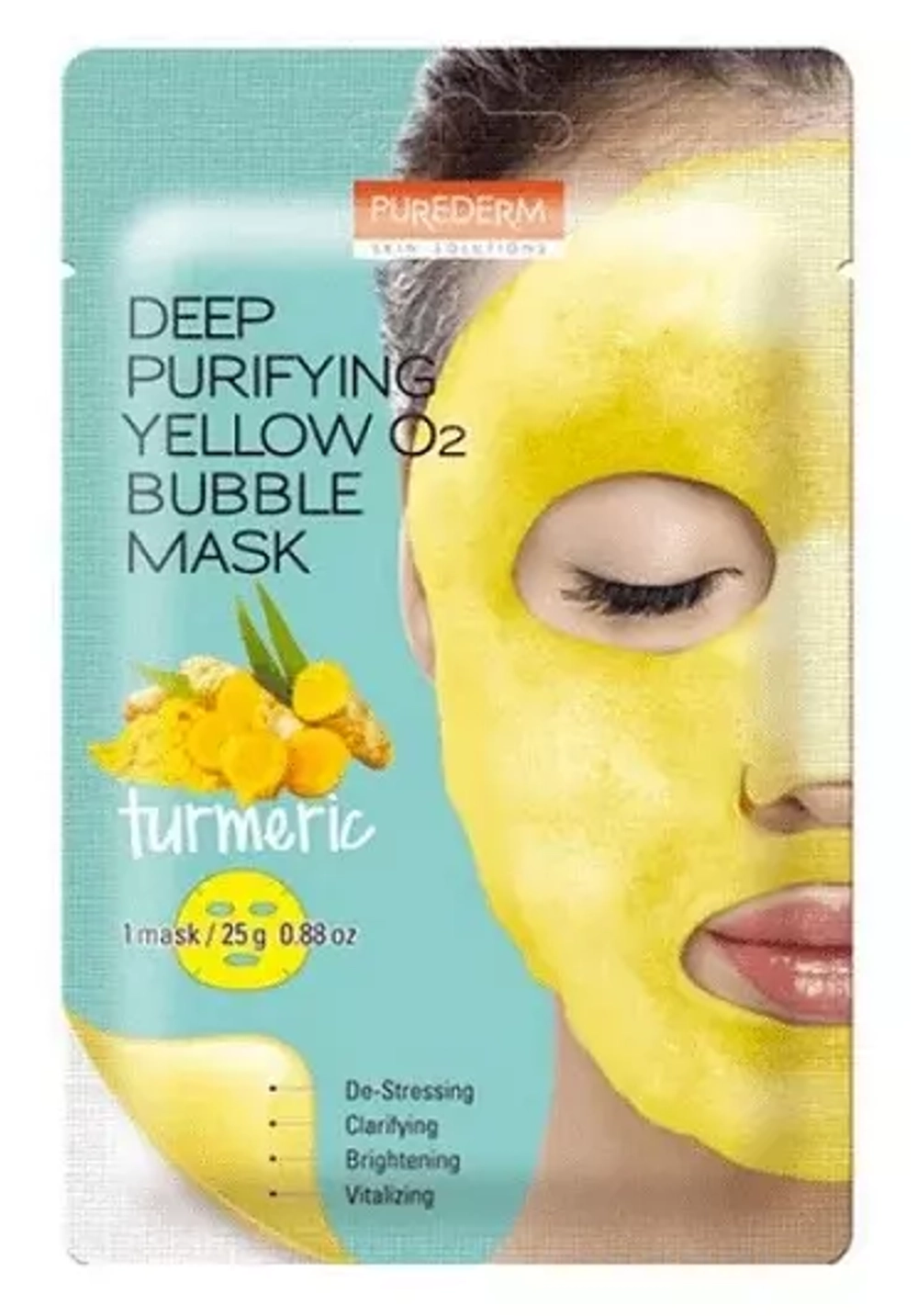 Маска пузырьковая с экстрактом куркумы Purederm Black O2 Bubble Mask - Turmeric, 20 г