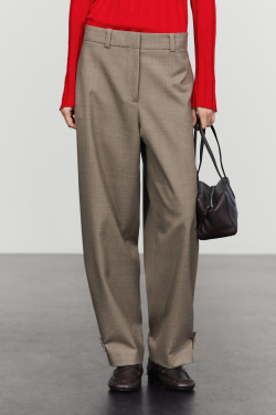 Massimo Dutti Шерстяные брюки с защипами и хлястиком, песочный