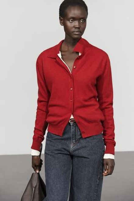 Massimo Dutti Кардиган из 100% кашемира с воротником поло, гранатовый