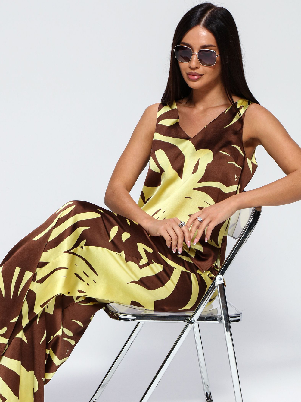 Костюм летний шелковый "ART SILK", 713.9052.09.11, цвет монстера лимон