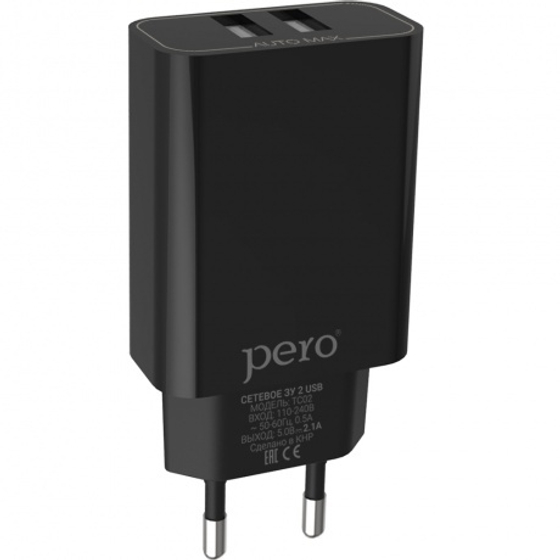 PERO TC02 2USB 2.1A черный СЗУ