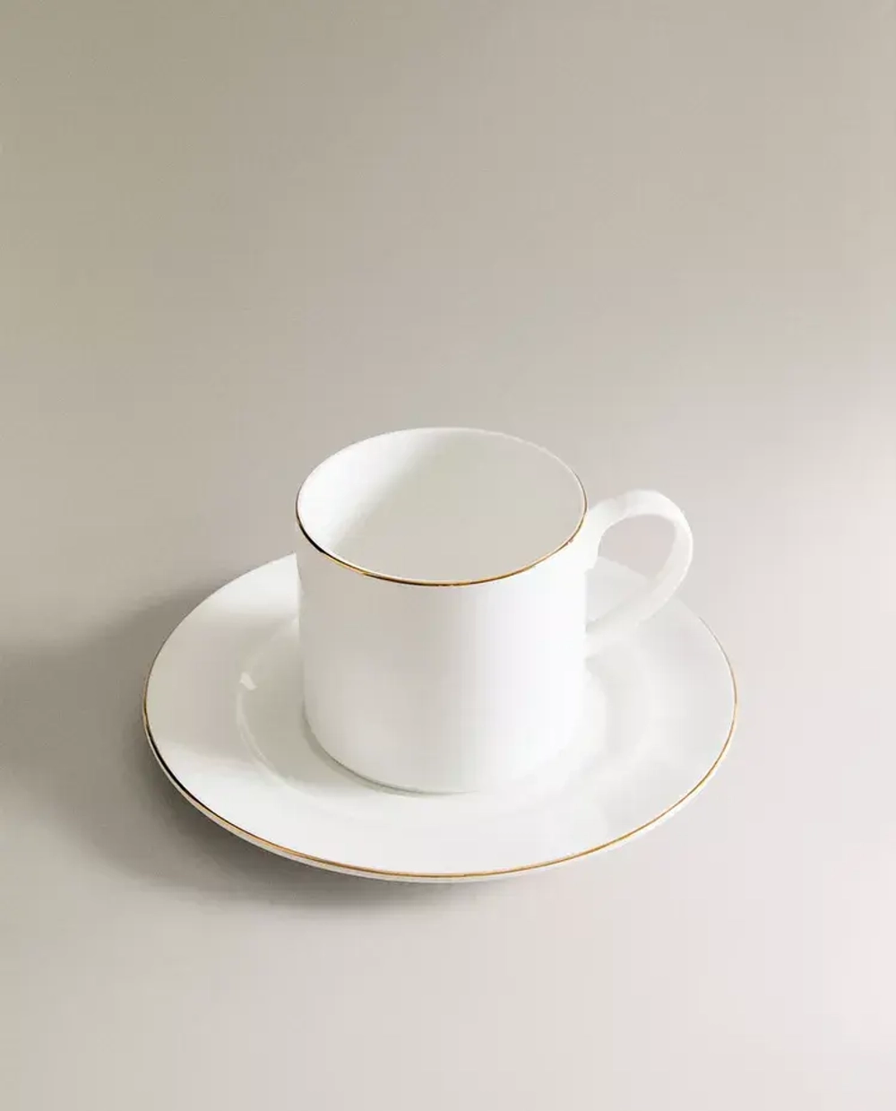 ZARA HOME ФАРФОРОВАЯ КРУЖКА И БЛЮДЦЕ, ЗОЛОТОЙ