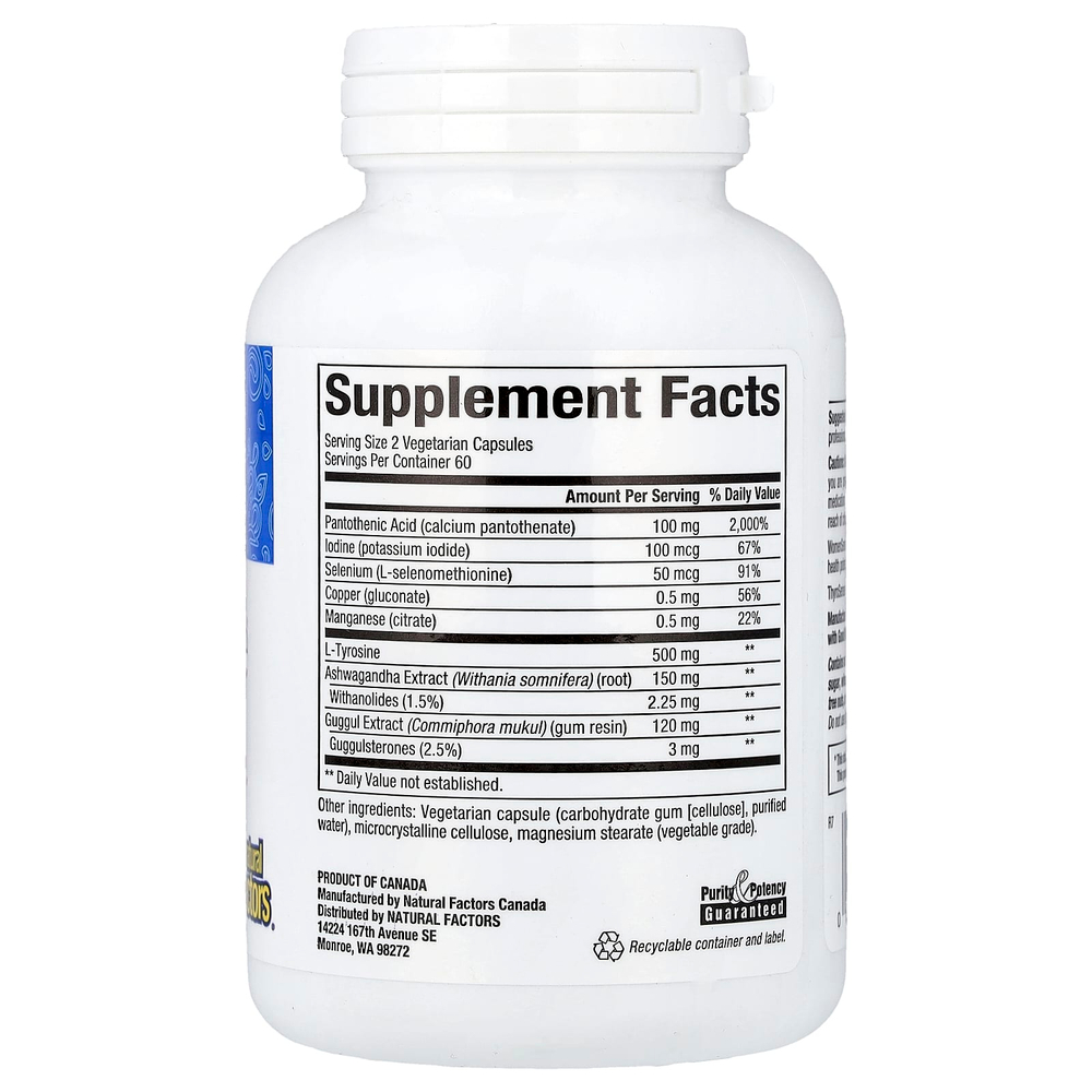 Natural Factors, WomenSense®, ThyroSense®, добавка для щитовидной железы, 120 вегетарианских капсул