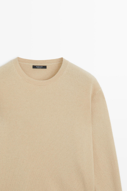 Massimo Dutti Вязаный свитер с круглым вырезом из смесовой шерсти, цвет верблюжьей шерсти